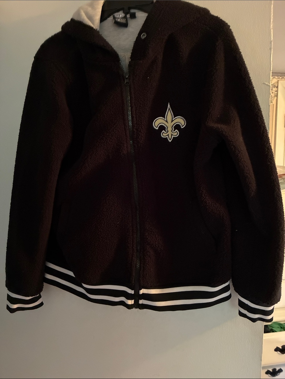 Women’s Black Fleece Zip-Up Jacket with Hood - Team NFL Team Apparel New Orleans